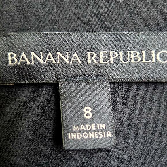 Banana Republic Black w Gold Metallic Sheer Sleeve Mini Dress w Neck Tie SZ 8 - Picture 11 of 11